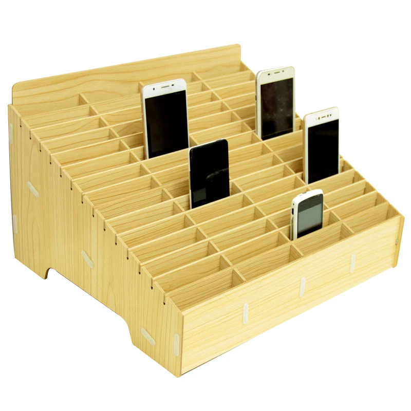 Multi-grid Wooden Mobile Phone Storage Box Desktop Organizer For 