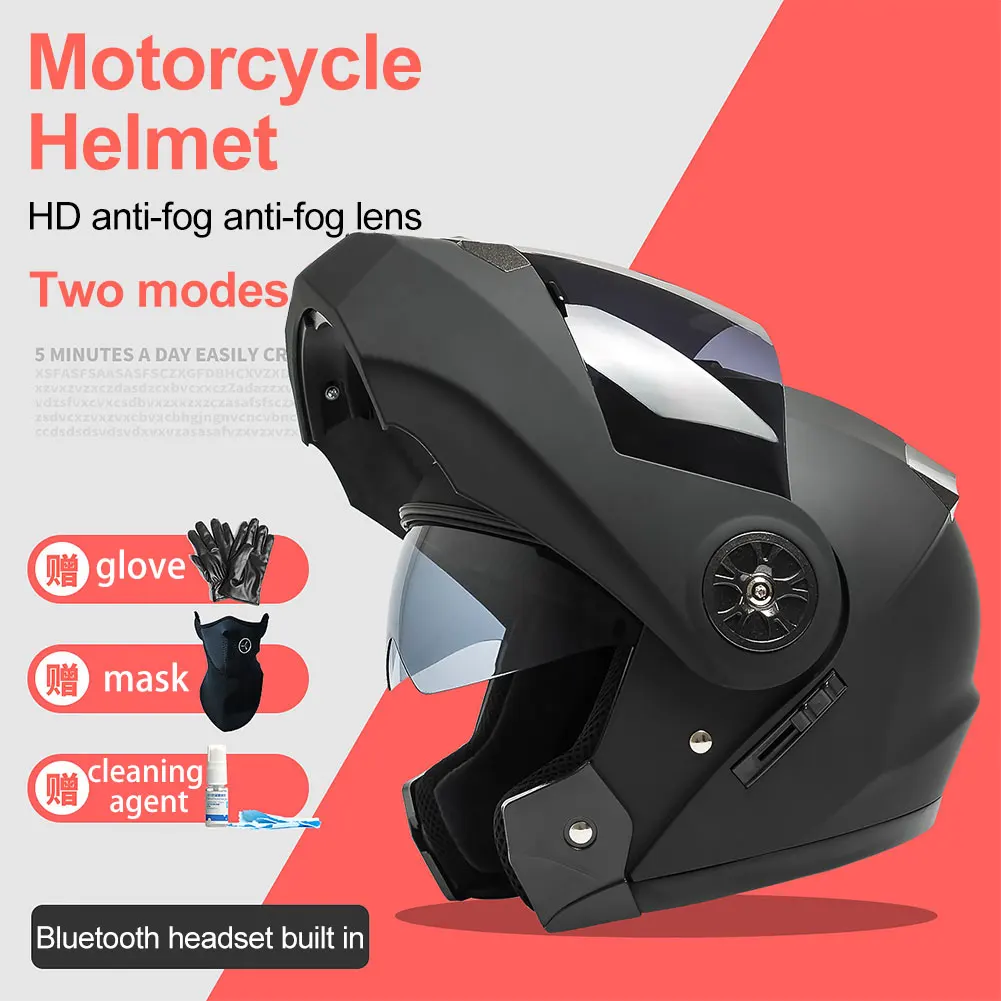 

Comfortable Safety ABS Motorcycle Helmet Bluetooth Audio Windproof Adjustable Riding Motorbike Double Mirror Flip Up Protective