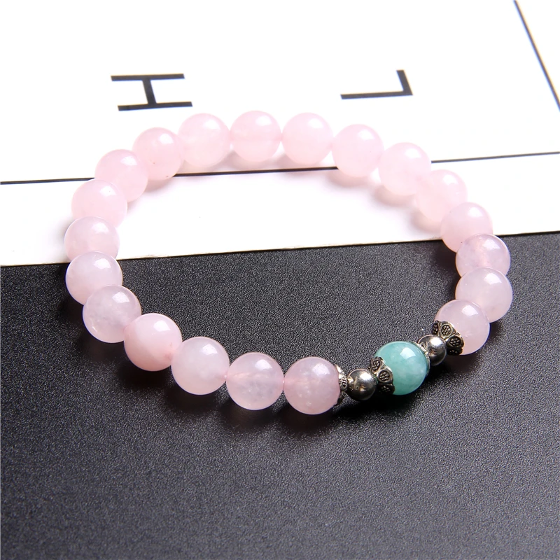 Natural Pink Quartz Crystal Beads Bracelet Handmade Cute Flower Charms Strand for Women Fashion Lucky Energy Jewelry | Украшения и