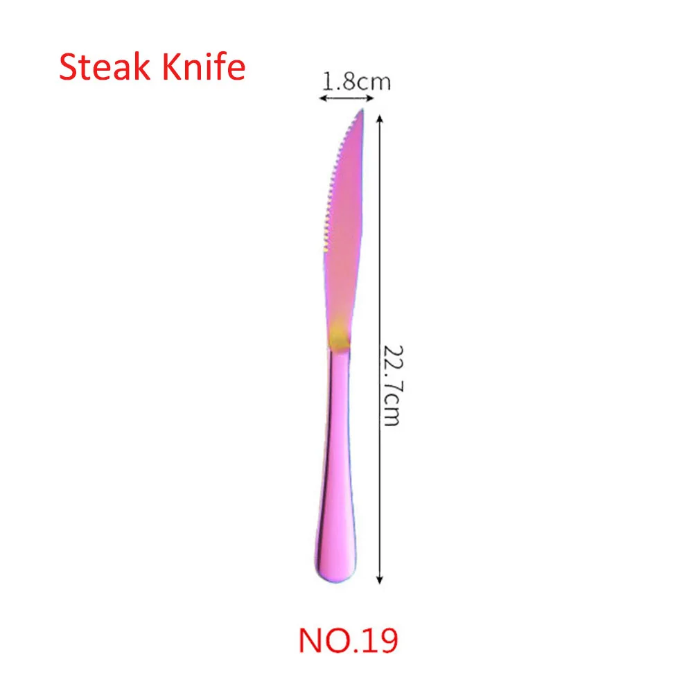 Радужных столовых приборов набор столовых приборов из нержавеющей стали набор серебряных приборов столовая вилка и нож ложка Прямая 1 шт - Цвет: NO.19 Steak Knife