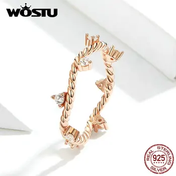 

WOSUT 100% Real 925 Sterling Silver Rose Golden Bright Love Rings For Women Making Jewelry Wedding Party Gift FIR577