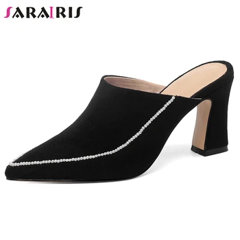 

SARAIRIS Daily Casual slip-on Heeled Mules Women High Heels Dress Mules Ladies Elegant Concise mixed-color Shoes