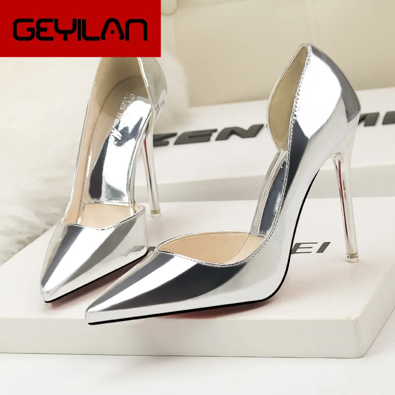 

Fashion Sexy Stiletto Heels Pumps Stitching Women Shoes Pointed Toe Patent Leather Wedding Party Dress Footwear Shoes Woman