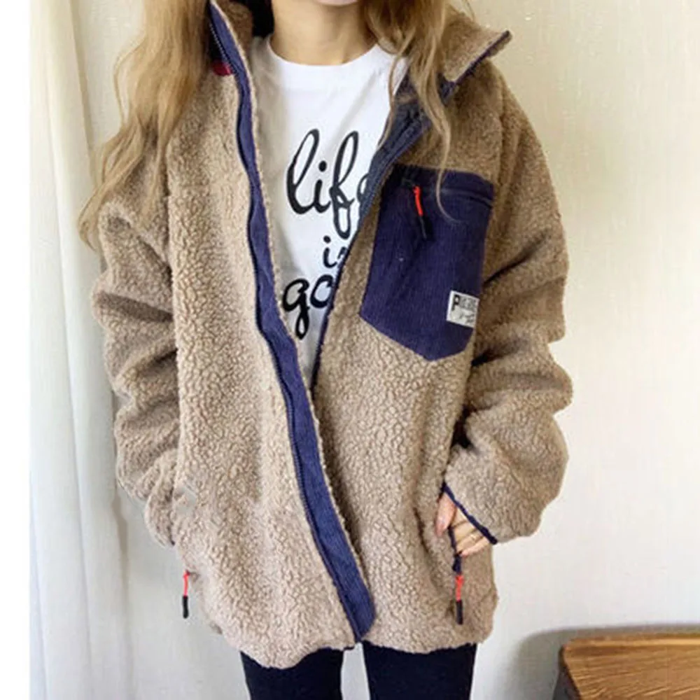 

Jacket Long Sleeve Mid-Length Zipper Closure Color Block Pattern Loose Model With Pocket New Casual Style