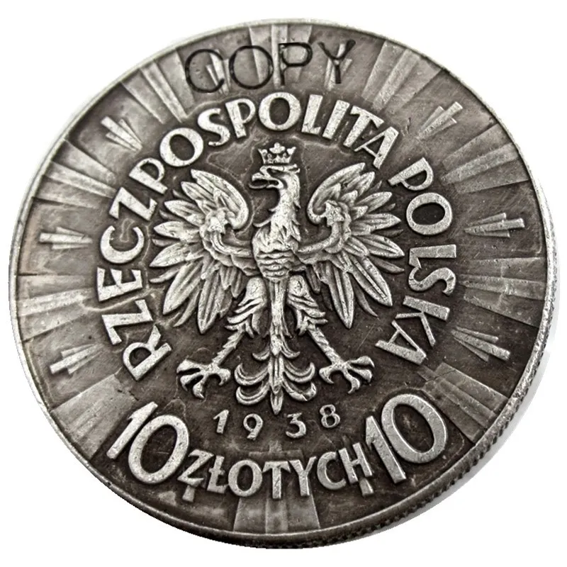 1938 Польша 10 Zlotych Посеребренная копия монеты|Безвалютные монеты| |