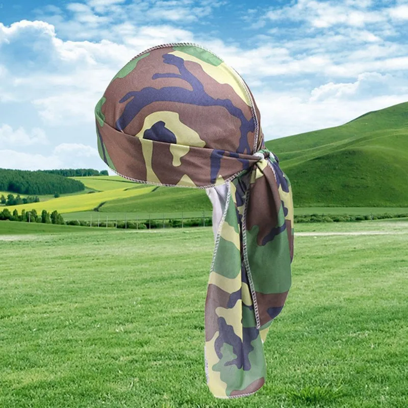 Fashion Camo Men's Silky Durags Turban Print Men Silk Durag Headwear Bandans Headband Hair Accessories Pirate Hat Waves Rags