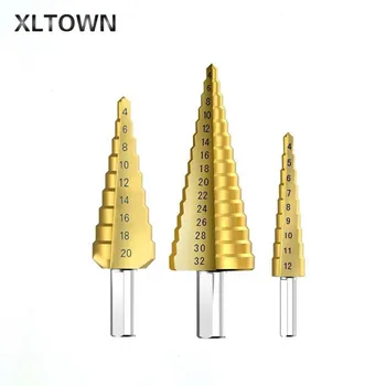 

Xltown The New 3Pcs Metric The Pagoda Shape Hole Cutter 4-12/20/32mm HSS Steel Cone Drill Bit Set HSS Steel Step Sharpening