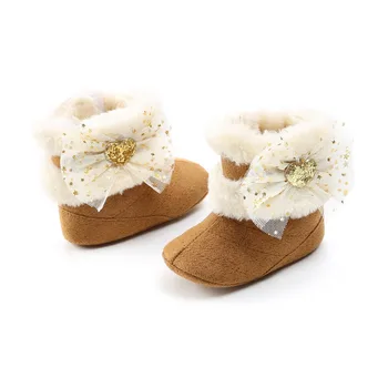 

Autumn Winter Baby Lovely Bow Baby Toddler Shoes Anti Slip Snow Soft Booties Cute Style Beautiful Flowers Baby Girl Round Toe