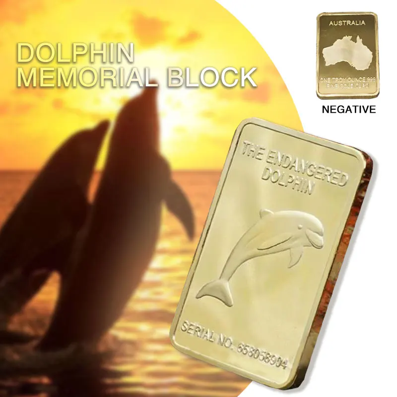

Bullion Bar Souvenir Coin Gold Dolphin Art Collection Decoration Home Gifts Zinc Alloy Commemorative Coin Gift Movie Ornaments