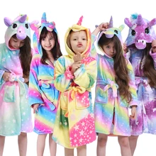 Kids Unicorn Bath Robes Winter Children's Bathrobe Kigurumi Animal Flannel Sleepwear For Big Boys Girls Pyjamas Nightgown