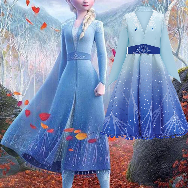 Vestido De Princesa Anna De Frozen 2,Nuevo Conjunto De Ropa Para  Niñas,Cosplay De Navidad,Elsa,Fiesta De Cumpleaños,Azul Cielo,Vestido De  Fiesta De :443