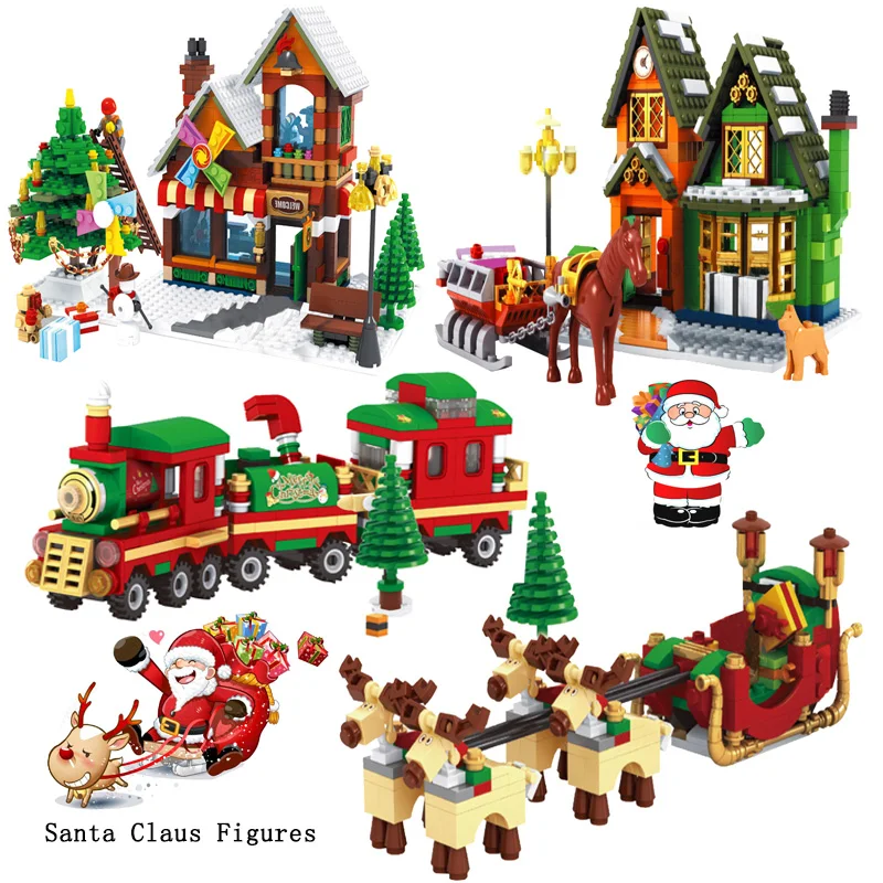 

2019 Legoing Christmas Gift Winter Village Model Building Blocks Compatible Legoed City Train Santa Claus Figures Bricks kid Toy