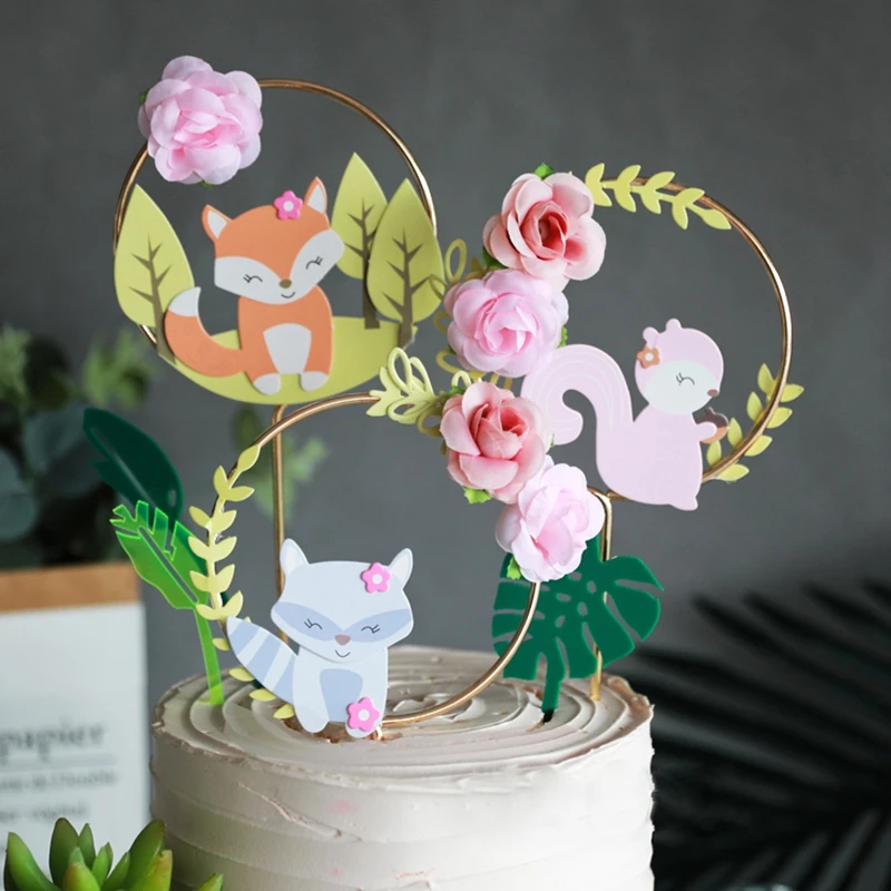 1 шт. красивый лес животное тематический торт украшение лиса белка цветок венок гирлянда торт Топпер ребенок день рождения вечеринка
