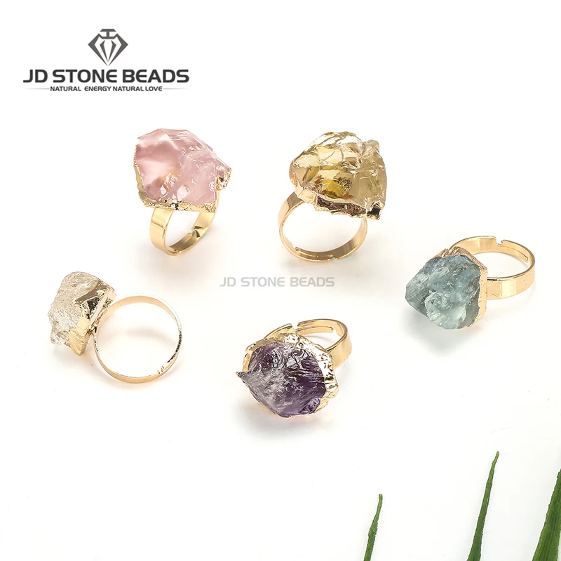 Gemstone Factory Natural Raw Gemstone Pink Crystal Amethyst Citrine Fluorite Resizable Ring Energy Jewelry For Women One Piece Gemstone Factory Natural Raw Gemstone Pink Crystal Amethyst Citrine Fluorite Resizable Ring Energy Jewelry For Women One Piece