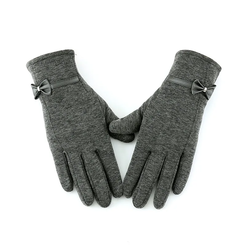 New winter women do not pour down velvet fashion simple solid color bow decoration with velvet touch screen to keep warm gloves