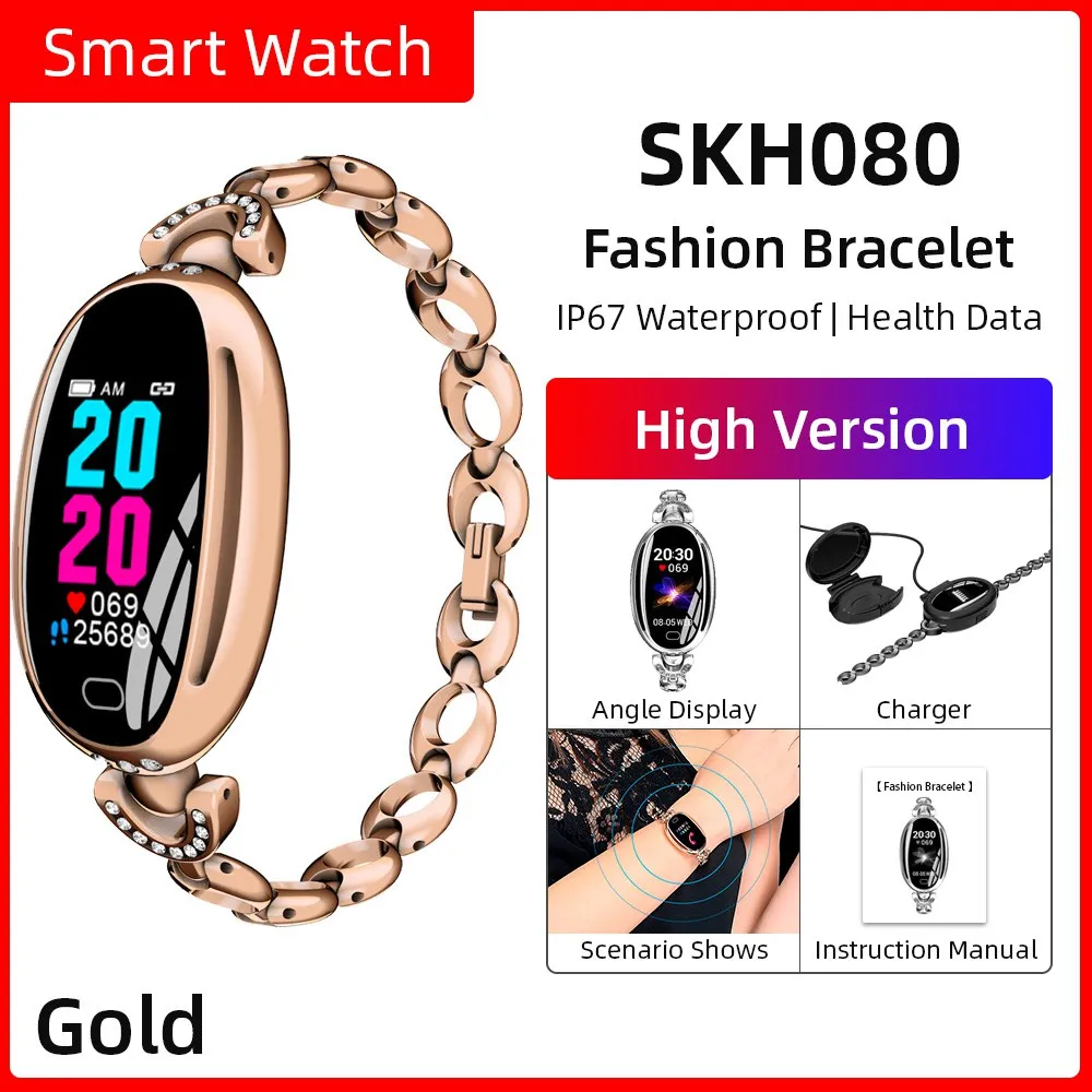 Gold Женский умный Браслет E68, браслет, фитнес-трекер, Bluetooth, пульсометр, кровяное давление, спортивный напоминание о звонках - Цвет: Gold