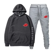 Akatsuki Conjunto de Sudadera con capucha y pantalones para hombre y mujer, ropa deportiva con estampado de símbolos de nube, jersey de calle, 2 piezas