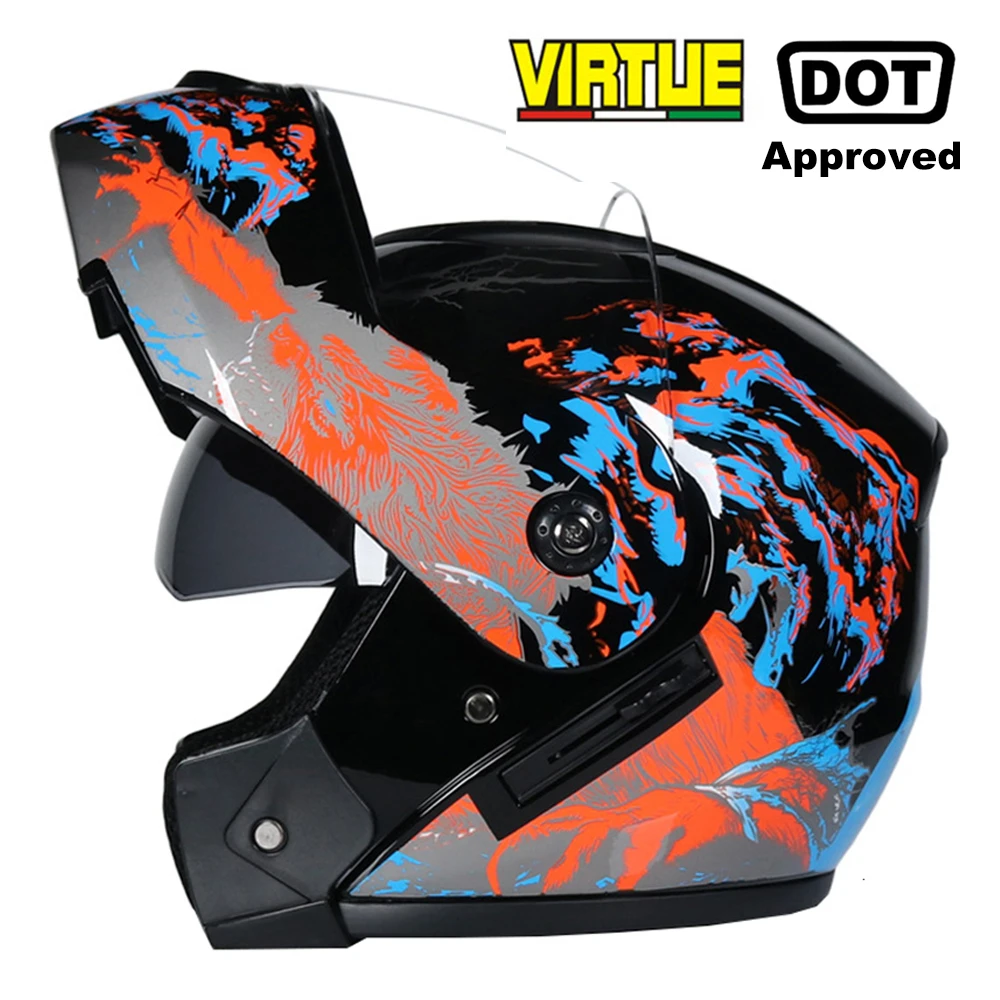 Флип-ап Casco Moto rcycle шлем для мотокросса Полный лицевой мотоциклетный гоночный шлем для верховой езды двойной объектив - Цвет: Orange-Clear Visor