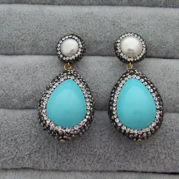 

S092213 White Pearl Blue Teardrop Sea Shell Pearl Earrings Silver Stud