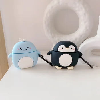 

For AirPods Pro 2 1 Cartoon Cute Penguin Whale Headphone Case For Apple AirPods1 2 Bluetooth Earphone Silicone Cover With Hook
