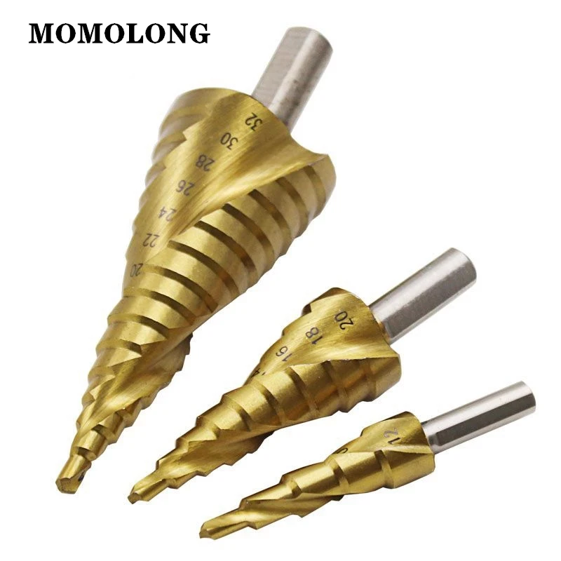 4-12/20/32mm HSS Spiral Grooved Center Drill Bit Solid Carbide Mini Drill Accessories Titanium Step Cone Drill Bit 3PCS/SET