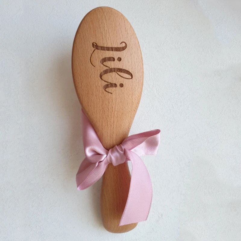 Personalized Wooden Baby Hair Brush for Newborn Natural Soft Goat Bristle Baby Shower Gift Best Gift for Registry