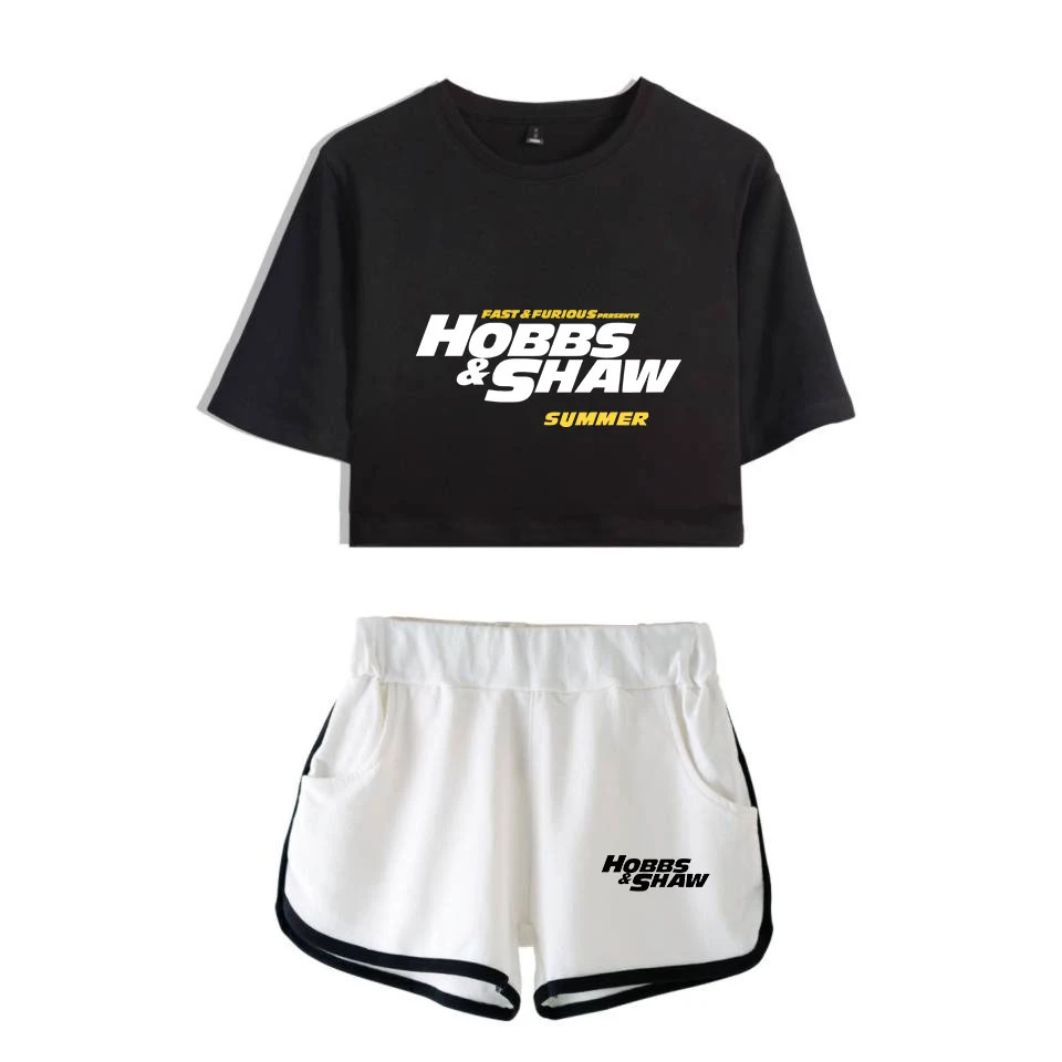 

Hobbs and Shaw Dwayne Johnson Jason Statham 2019 New Print Women Two Piece Set Shorts+lovely T-shirt Hot Sale Clothes