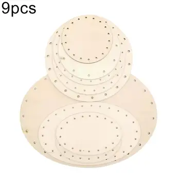 

9Pcs Mixed Size Unfinished Multi Drilled Holes Blank Background Wood Slices DIY Craft Basket Wooden Base