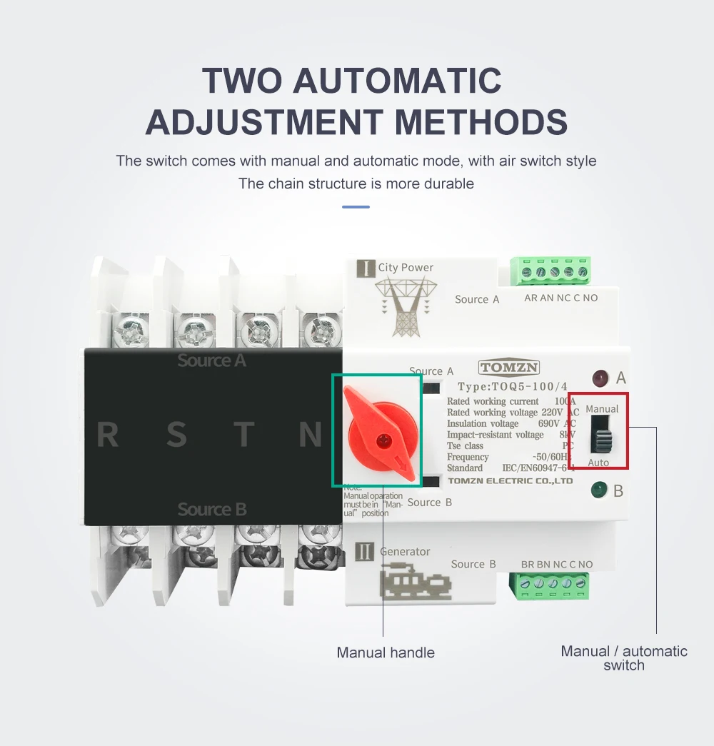 TOMZN-Interruptor de Transferência Automática de Dupla Potência,