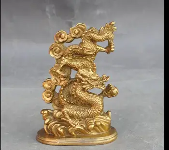 

zhaorui4884394+ +5" china brass fengshui Auspicious Zodiac animal dragon play bead feilong statue