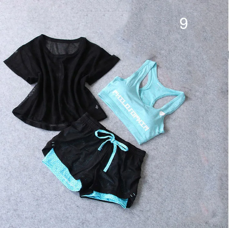 Комплект из 3 предметов, Женский костюм для йоги, одежда для фитнеса, спортивная одежда для женщин, спортивная одежда для тренировок, спортивный костюм для бега, комплекты для йоги - Цвет: 9