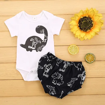 

NEW Fashion Baby 2pcs Set 0-3T Newborn Boys Cotton Blend Short Sleeve Dinosaur Print Romper Shorts Summer Hot Sale Outfits Suit