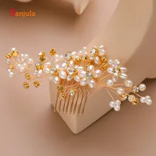 Золотые свадебные гребни с жемчугом ручной работы свадебные гребни для волос Свадебные аксессуары T169