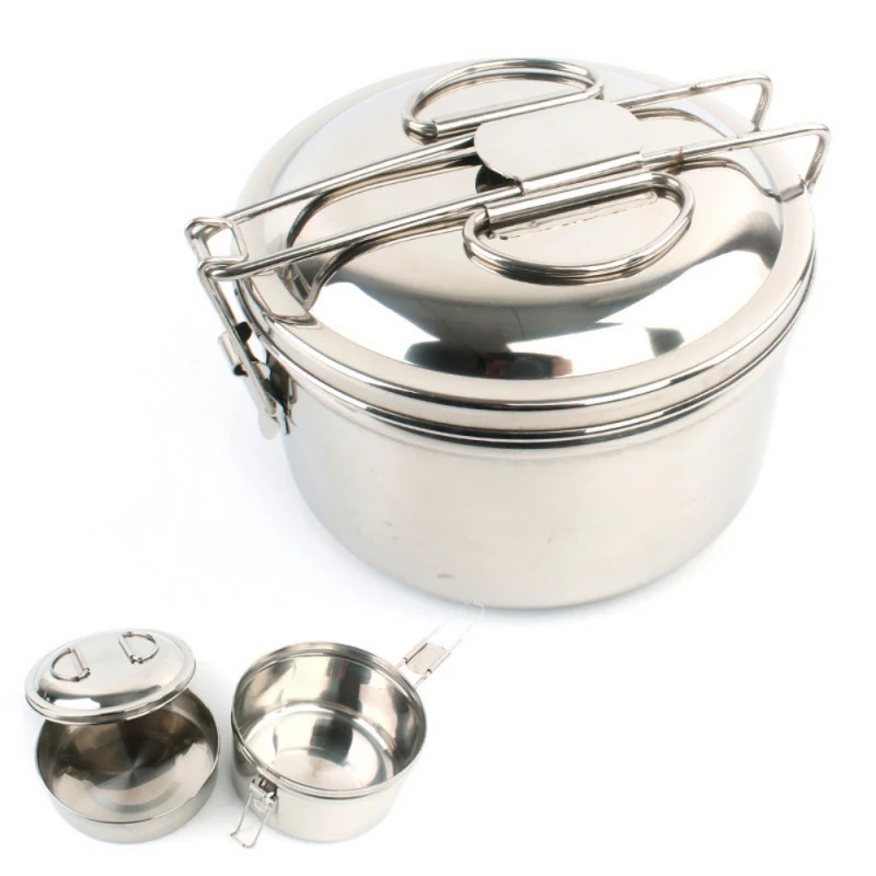 

Outdoor Camping Cookware Set Stainless Steel Foldable Lunch Pot Combination Pot Set For Camping Picnic BBQ New