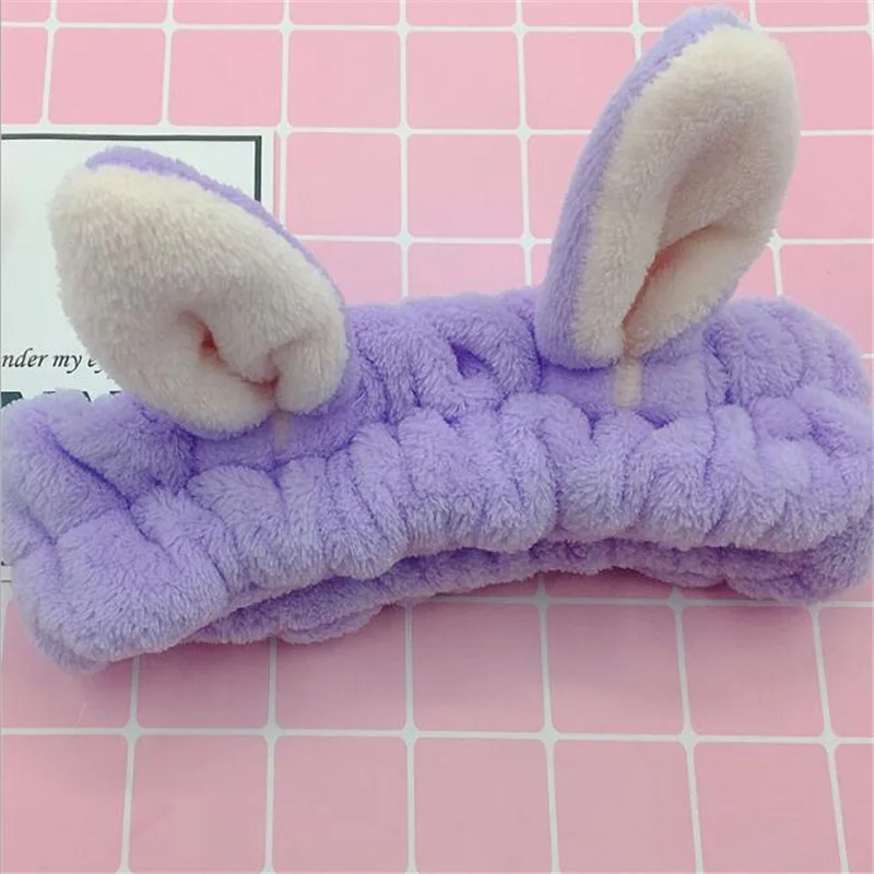 purple Милые эластичные повязки на голову из кораллового флиса с кошачьими ушками для женщин и девочек, мягкие удобные банные повязки для волос, аксессуары для волос - Цвет: purple