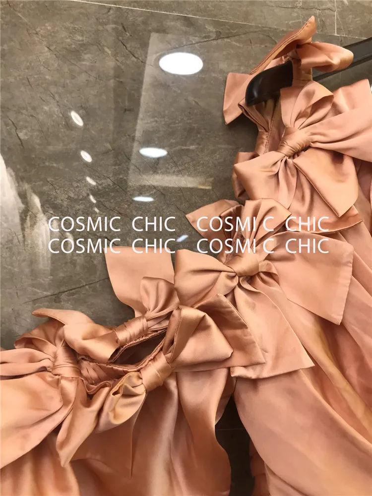 Cosmicchic элегантные сексуальные нестандартные платья с бантом и открытыми плечами, мини платья для вечеринок, косой воротник, фонарь, длинный рукав, облегающее розовое платье