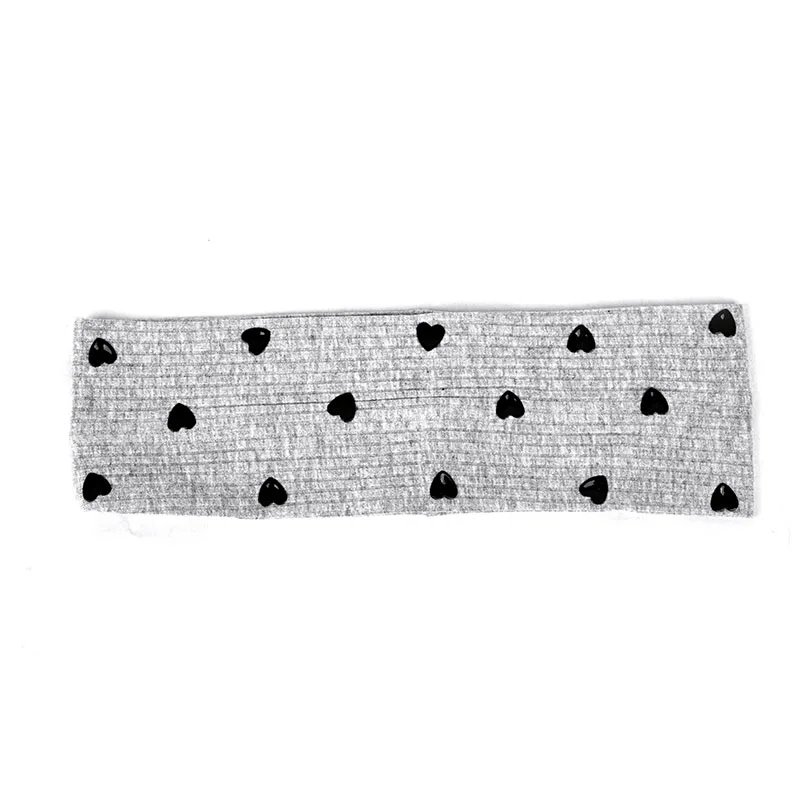 Black Light gray Модная эластичная повязка на голову с сердечками и блестками для девочек, Женская хлопковая ребристая повязка-тюрбан для головы, полосатые аксессуары для бохо - Цвет: Black Light gray