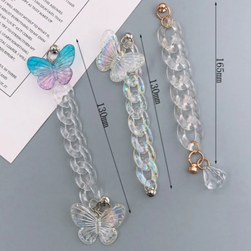 Acrylic Butterfly Anti-lost Mobile Phone Strap Cord Bracelet Phone Lanyard Chain for Women Cell Phone Case Hanging Cord