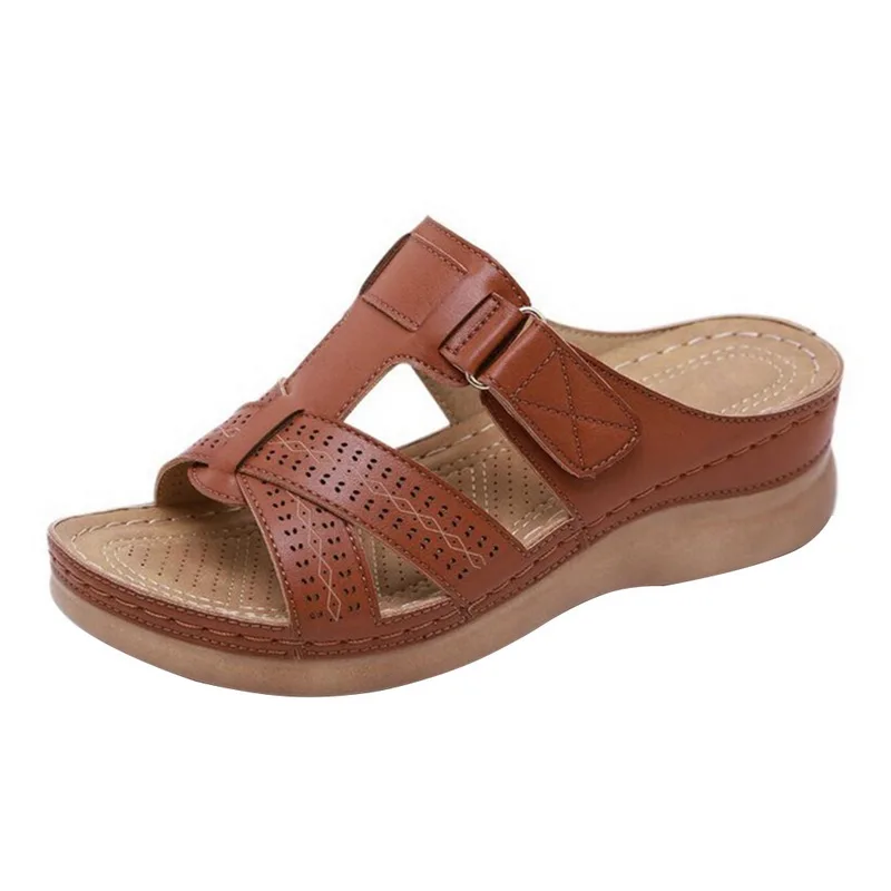 PUIMENTIUA/летние женские сандалии; износостойкие Нескользящие удобные сандалии на толстой подошве в стиле ретро; большие размеры - Цвет: Brown