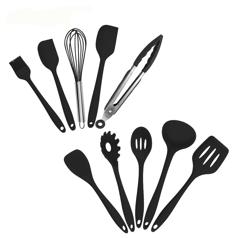 10pcs Black 5/10 шт. теплостойкие Пособия по кулинарии Набор инструментов с антипригарным покрытием ложка суп венчик ковш Тернер Кухня набор посуды - Цвет: 10pcs Black