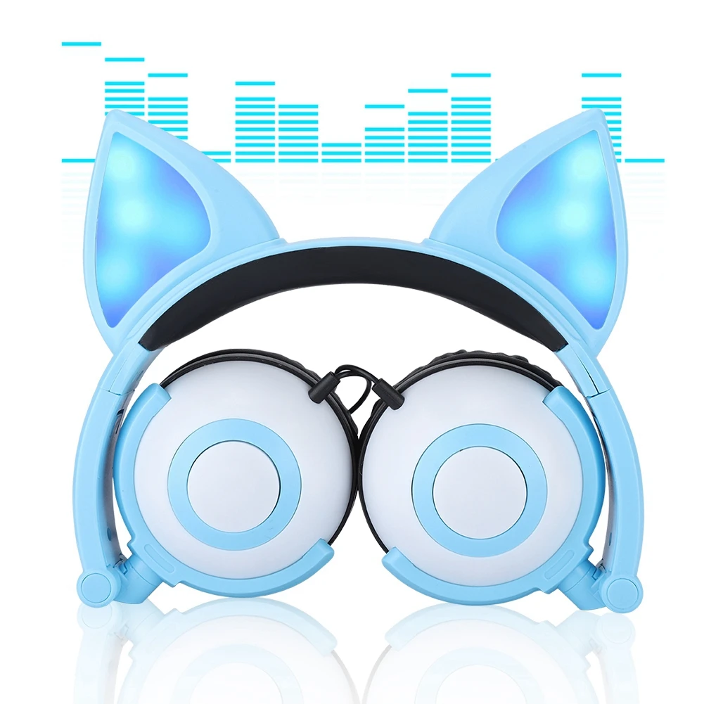 Foldable Fox Ears Glowing Headphones Music Gaming Headset For PC Monitor Studio Earphone Children Mobile Phone Headphone Kid
