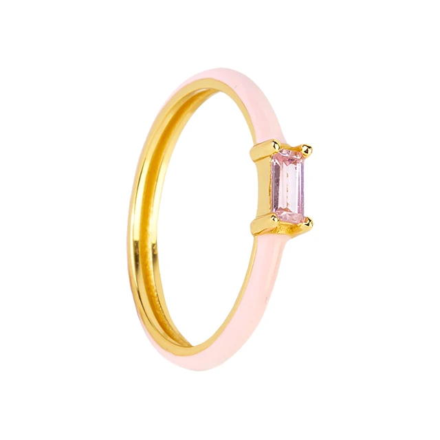 1PC Candy Neon Color Enamel Rings for Women 4 Claws Design Dripping Oil With Shiny Cubic Zirconia Wedding Engagement Rings pink