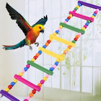 

Colorful Wooden Bird Chickens Flexible Ladder Funny Climbing Bridge Swing Parrot Cage Pet Toy Simple Installation Livestock Pet