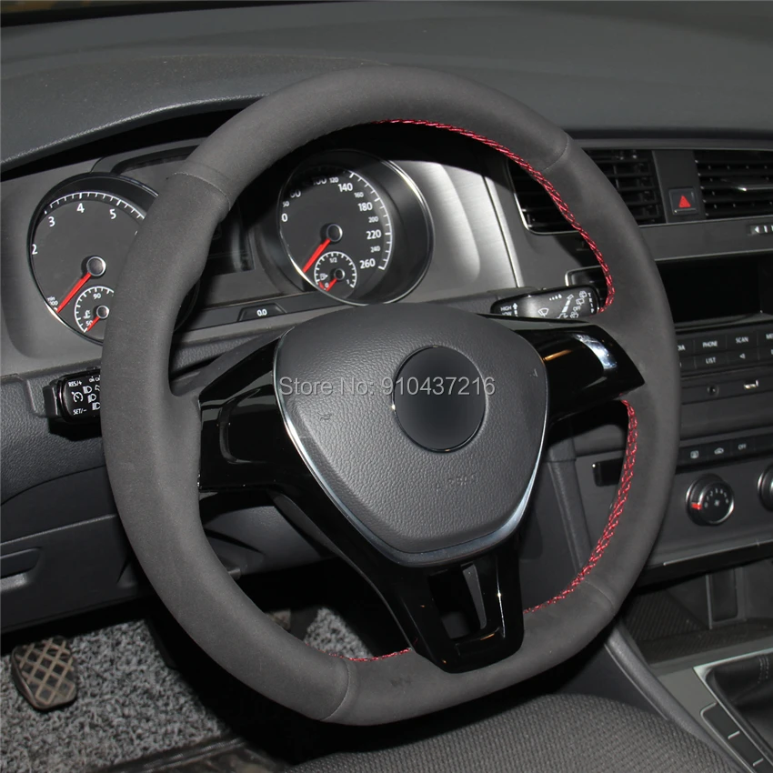 

For VW Golf 7 (VII) Golf Sportsvan(SV) Polo Tiguan Allspace DIY Black Perforated Suede Leather Hand sewing Steering Wheel Cover
