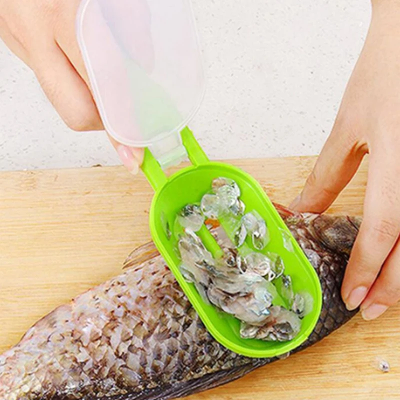 2 vienā plastmasas makšķerēšanas zvīņu birste Iebūvēts zivju griezējs Zivju ādas birste Ātra skrāpēšana Zivju naža tīrīšanas skrāpis_voghion.com