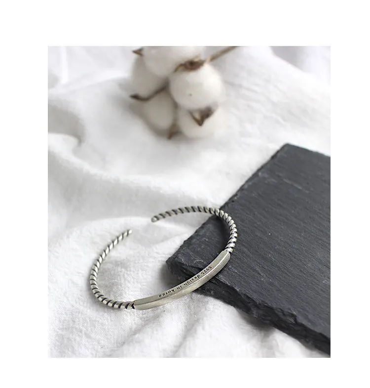 St022 Korean S925 pure silver simple retro made old Twist Rope square tube retro silver bracelet bracelet