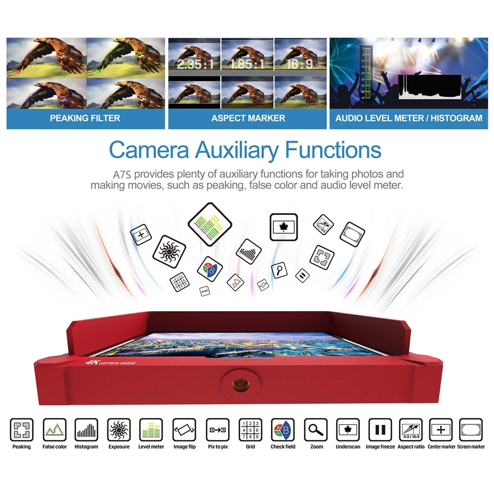 LILLIPUT A7S 7 Inch 1920x1200 HD IPS Screen 500cd/m2 Camera Field Monitor 4K HD-MI Input Output Video Assist for DSLR Mirrorless