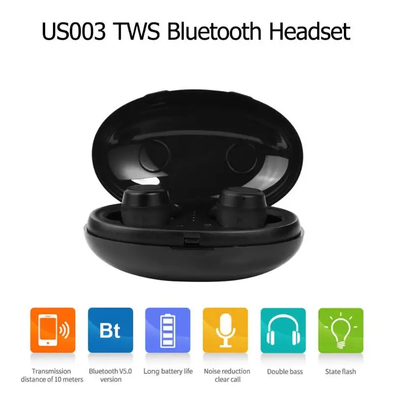 1 пара, портативные мини беспроводные наушники Bluetooth 5,0, стерео наушники, высокое качество, черные наушники с зарядным отделением, Новинка