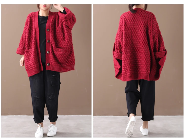 Женская новая осенне-зимняя верхняя одежда в Корейском стиле большого размера, ажурный свитер на пуговицах, Свободный кардиган