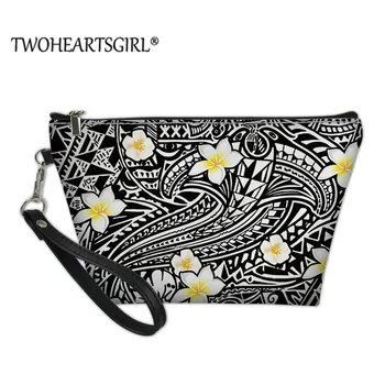 

Twoheartsgirls Polynesian Flower Makeup Bag Plumeria Print Travel Cosmetic Case Pouch for Women Washing Toiletry Storage Bags